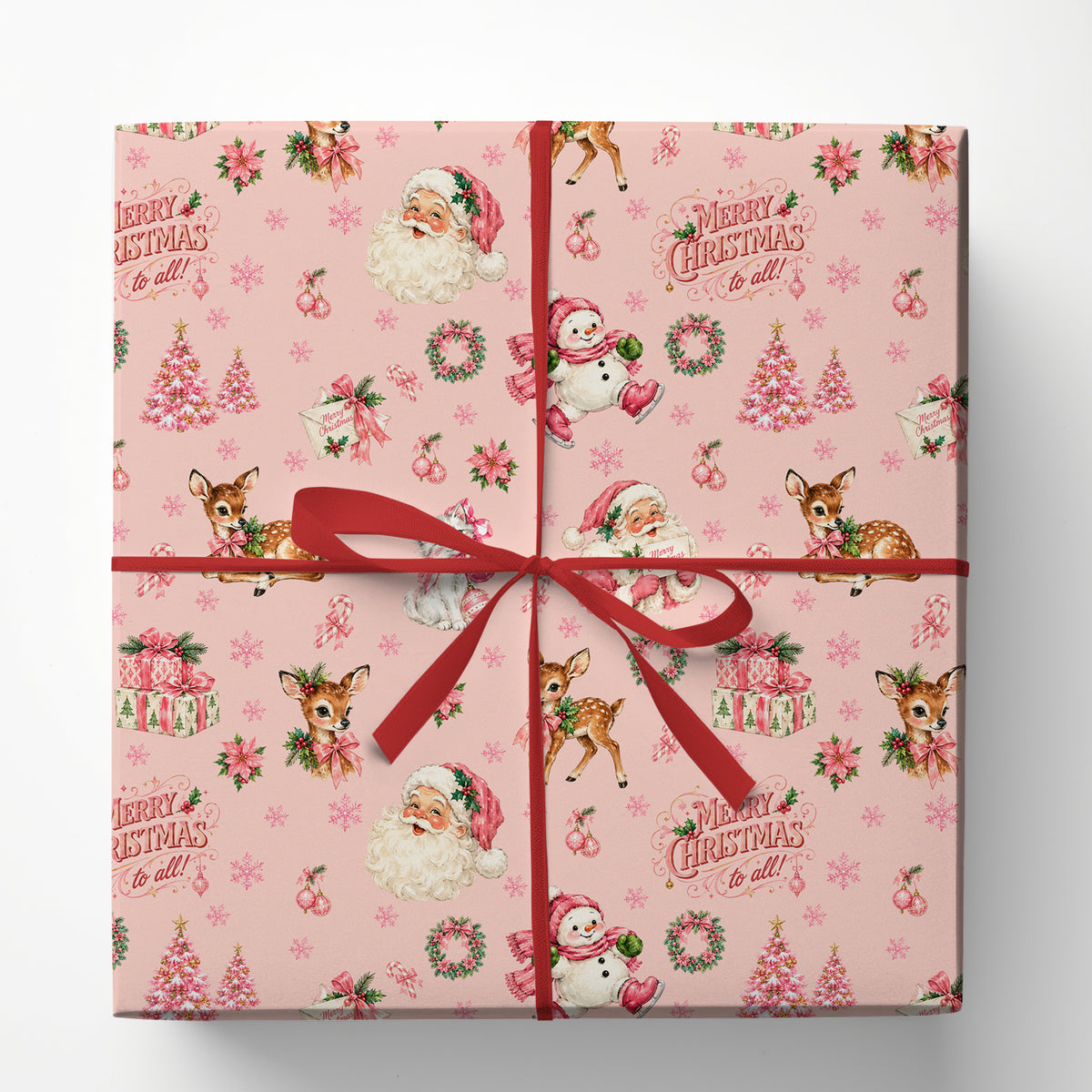 Cute Christmas Wrapping Paper, Merry Little To All Pink Wrapping Paper Rolls, Xmas Gift Wrap For Reindeer Lover