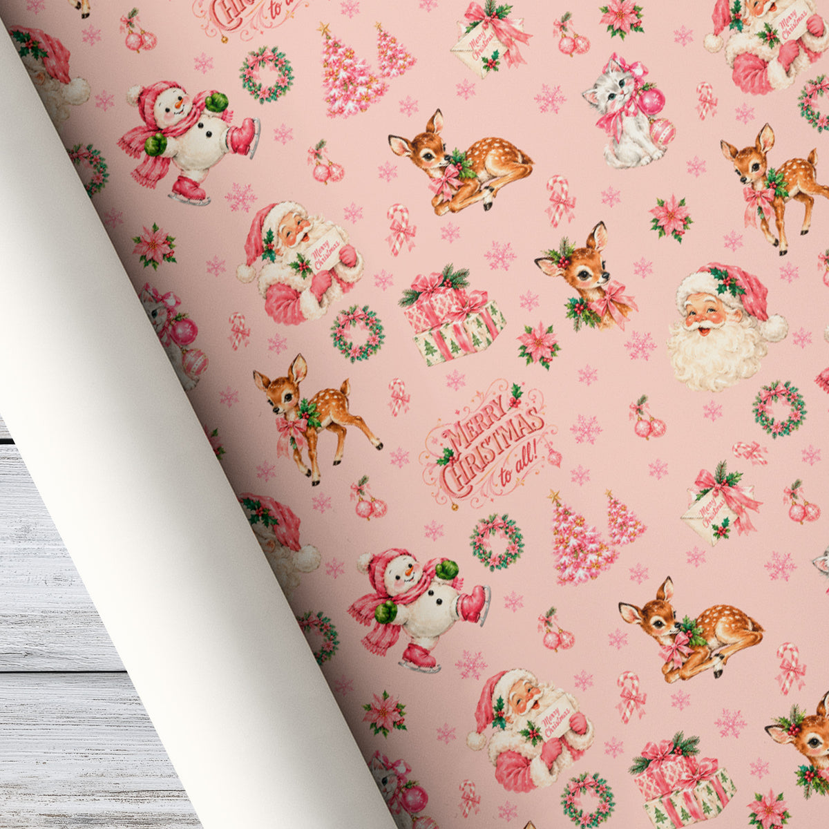 Cute Christmas Wrapping Paper, Merry Little To All Pink Wrapping Paper Rolls, Xmas Gift Wrap For Reindeer Lover