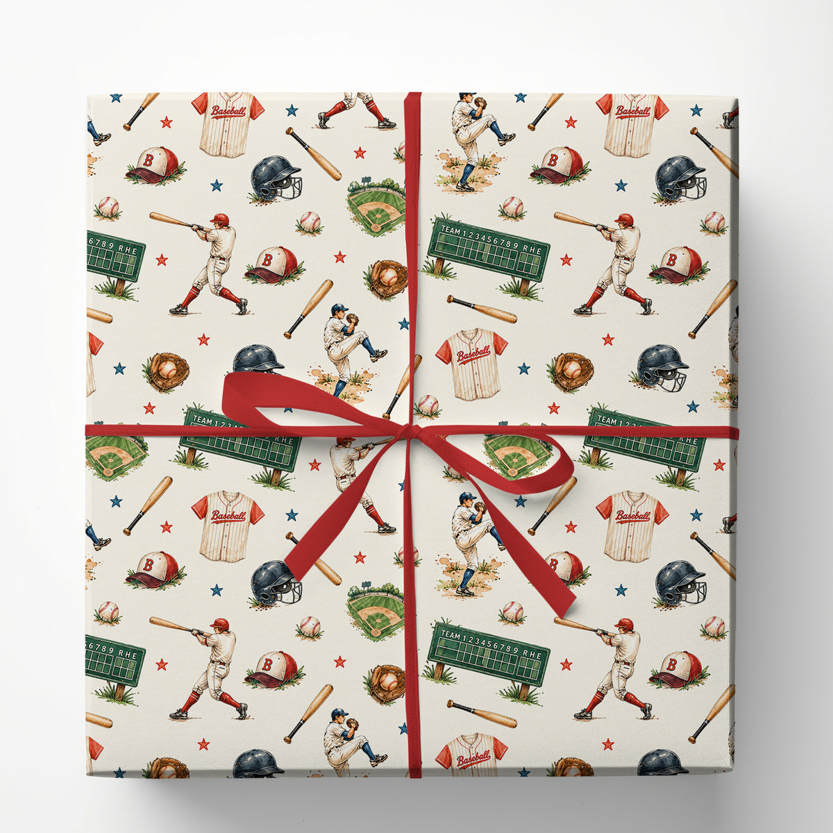 Vintage Baseball Wrapping Paper, Baseball Player And Equipment Wrapping Paper Rolls, Gift Wrap For Baseball Lover