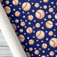 Vintage Baseball Wrapping Paper, Baseballs On Navy Blue Wrapping Paper Rolls, Gift Wrap For Baseball Lover