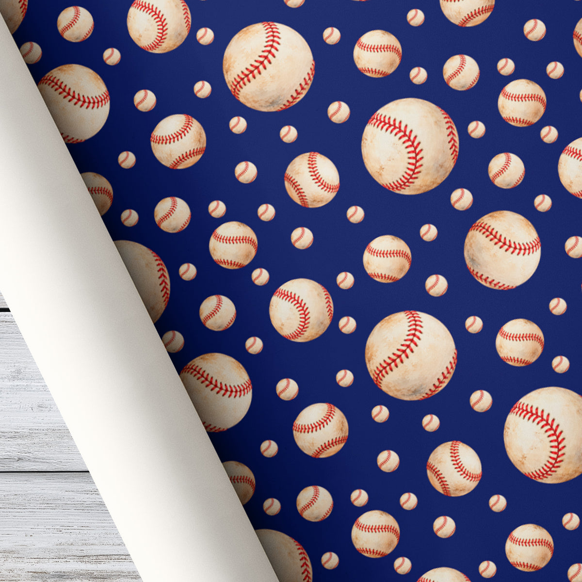 Vintage Baseball Wrapping Paper, Baseballs On Navy Blue Wrapping Paper Rolls, Gift Wrap For Baseball Lover