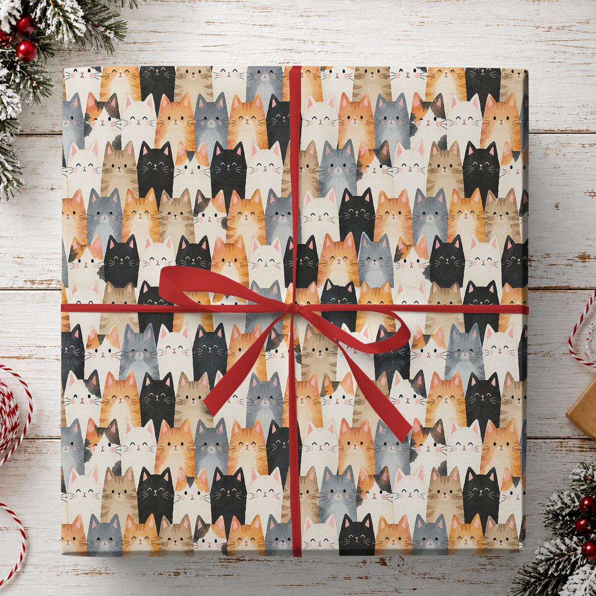 Cute Cat Wrapping Paper, Colorful Watercolor Kitten Faces Pattern Wrapping Paper Rolls, Gift Wrap For Cat Lover