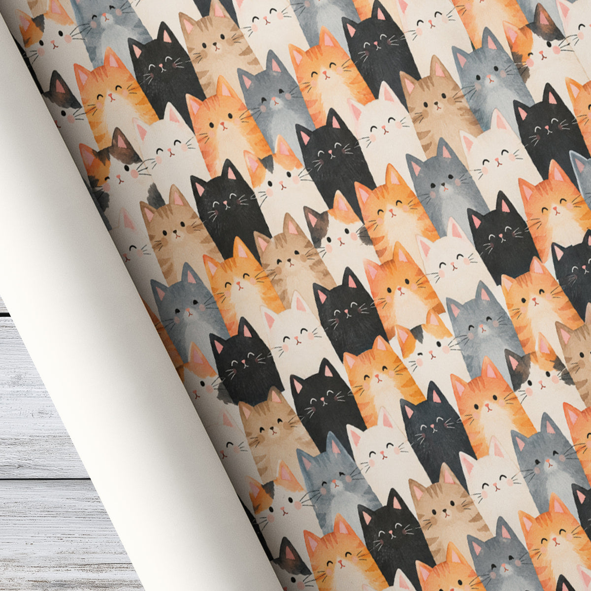 Cute Cat Wrapping Paper, Colorful Watercolor Kitten Faces Pattern Wrapping Paper Rolls, Gift Wrap For Cat Lover