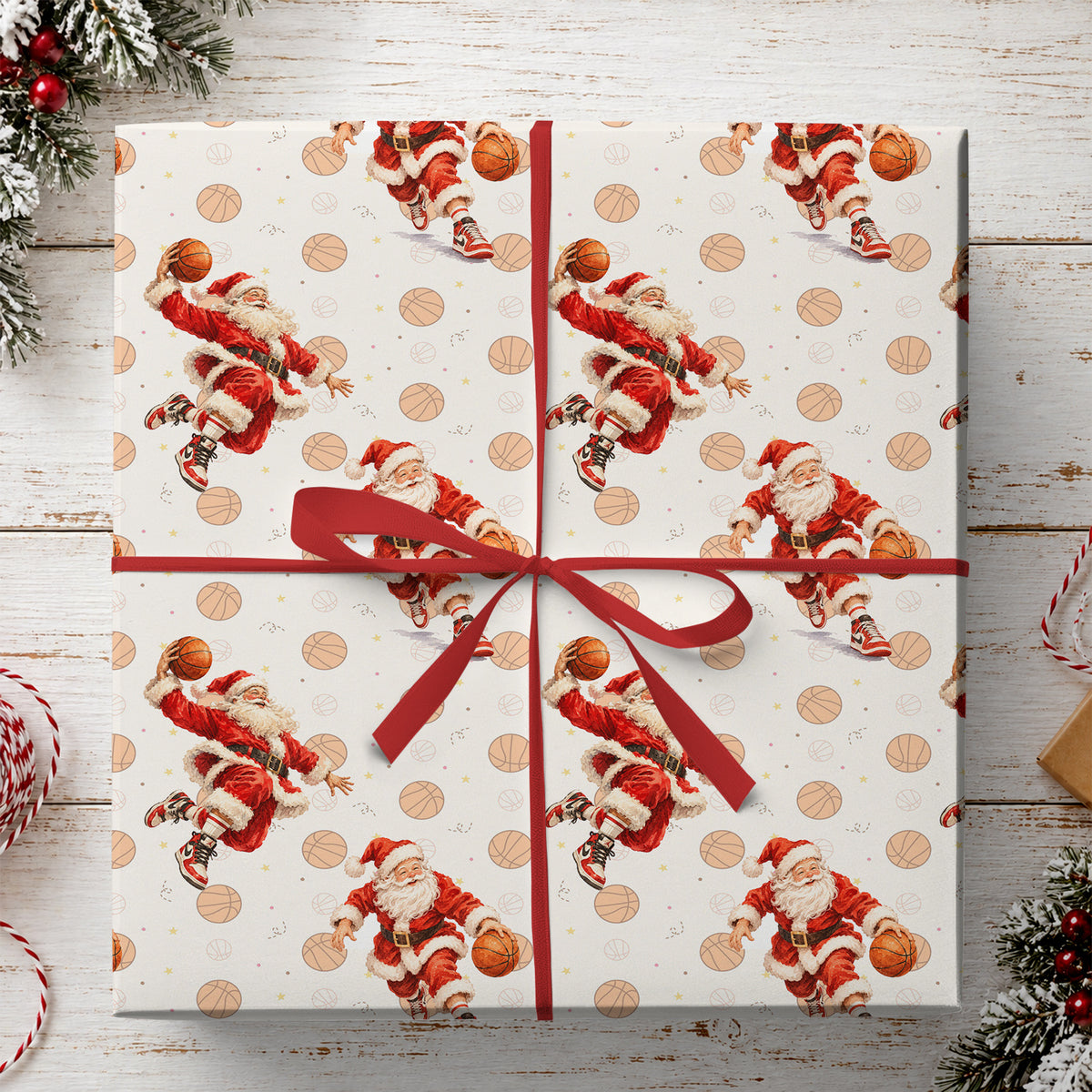 Funny Christmas Basketball Wrapping Paper, Santa Claus Slam Dunk Wrapping Paper Rolls, Xmas Gift Wrap For Basketball Lover
