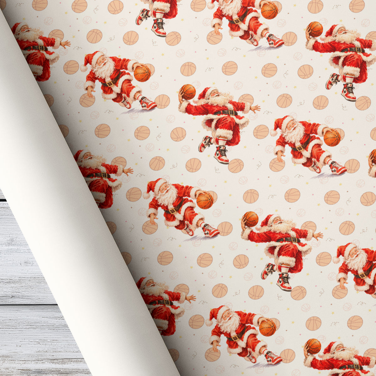 Funny Christmas Basketball Wrapping Paper, Santa Claus Slam Dunk Wrapping Paper Rolls, Xmas Gift Wrap For Basketball Lover