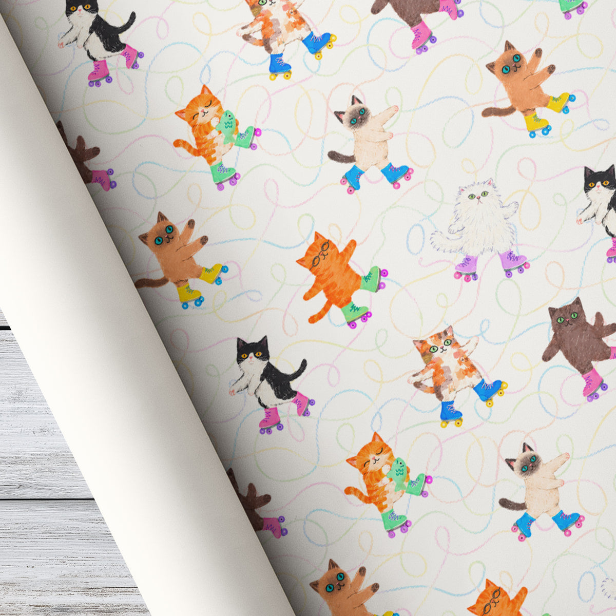 Funny Roller Skating Cats Wrapping Paper, Kittens On Roller Skates Wrapping Paper Rolls, Gift Wrap For Cat Lover