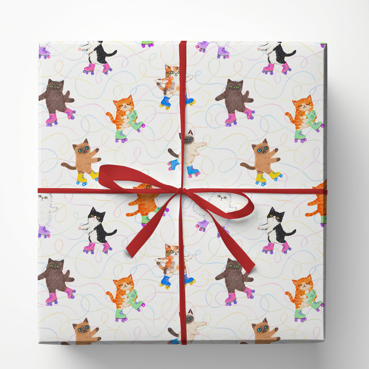 Funny Roller Skating Cats Wrapping Paper, Kittens On Roller Skates Wrapping Paper Rolls, Gift Wrap For Cat Lover