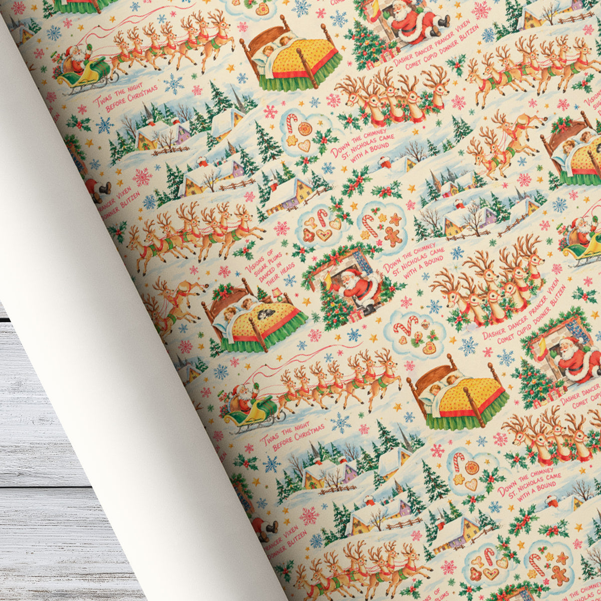Vintage Christmas Wrapping Paper, The Night Before Christmas Wrapping Paper Rolls, Xmas Gift Wrap