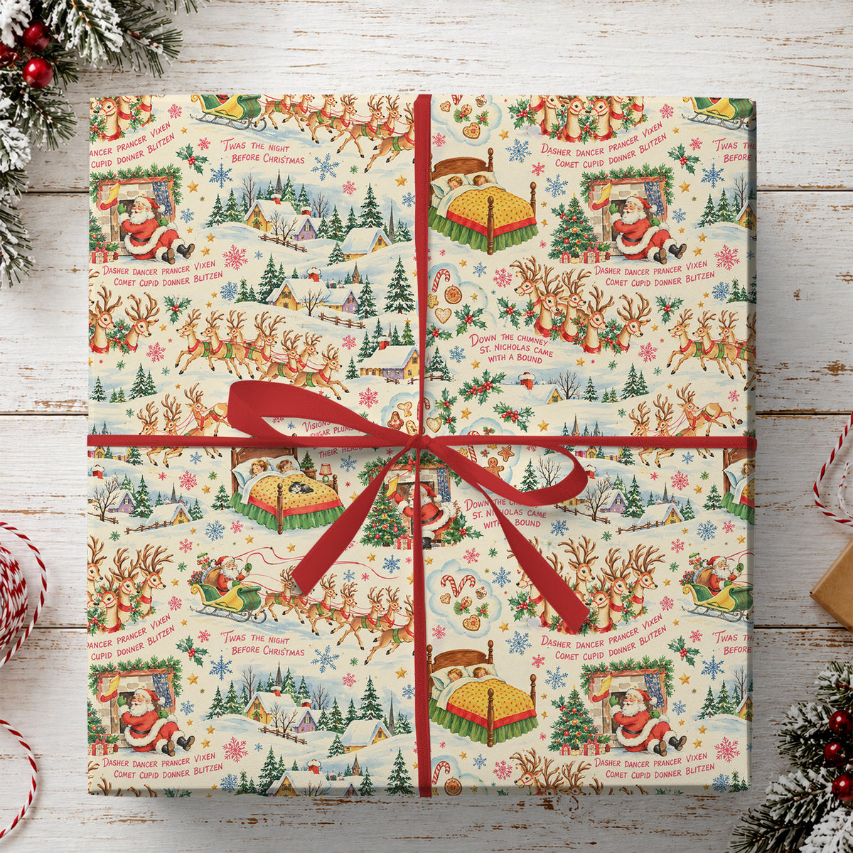 Vintage Christmas Wrapping Paper, The Night Before Christmas Wrapping Paper Rolls, Xmas Gift Wrap