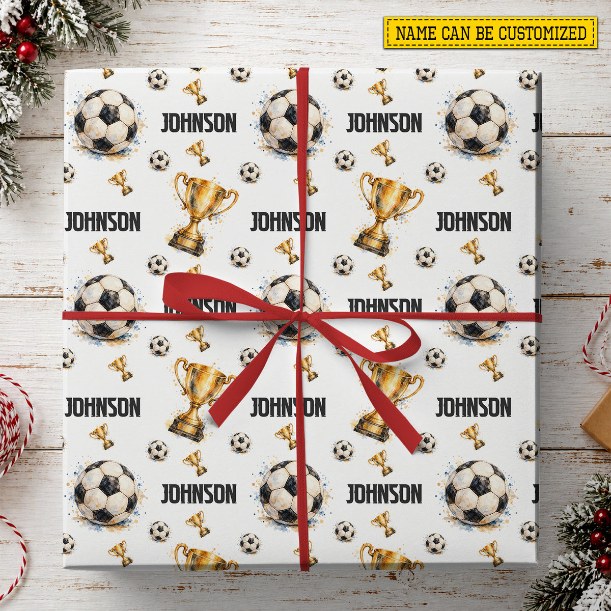 Personalized Soccer Wrapping Paper, Soccer Ball And Trophy Wrapping Paper Rolls, Gift Wrap For Soccer Lover