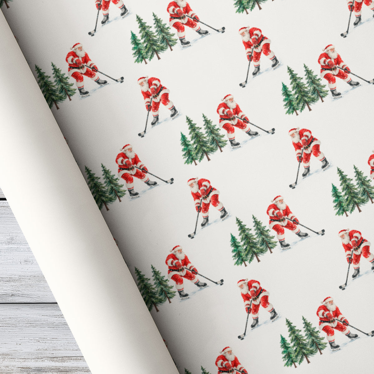 Christmas Hockey Wrapping Paper, Santa Claus Playing Ice Hockey Wrapping Paper Rolls, Xmas Gift Wrap For Hockey Lover