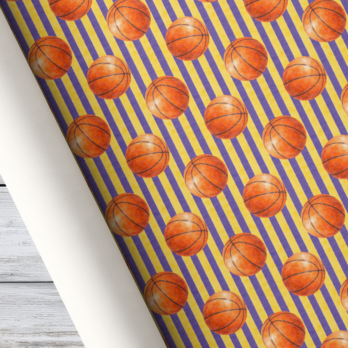 Retro Basketball Wrapping Paper, Purple And Gold Striped Basketball Wrapping Paper Rolls, Gift Wrap For Basketball Lover