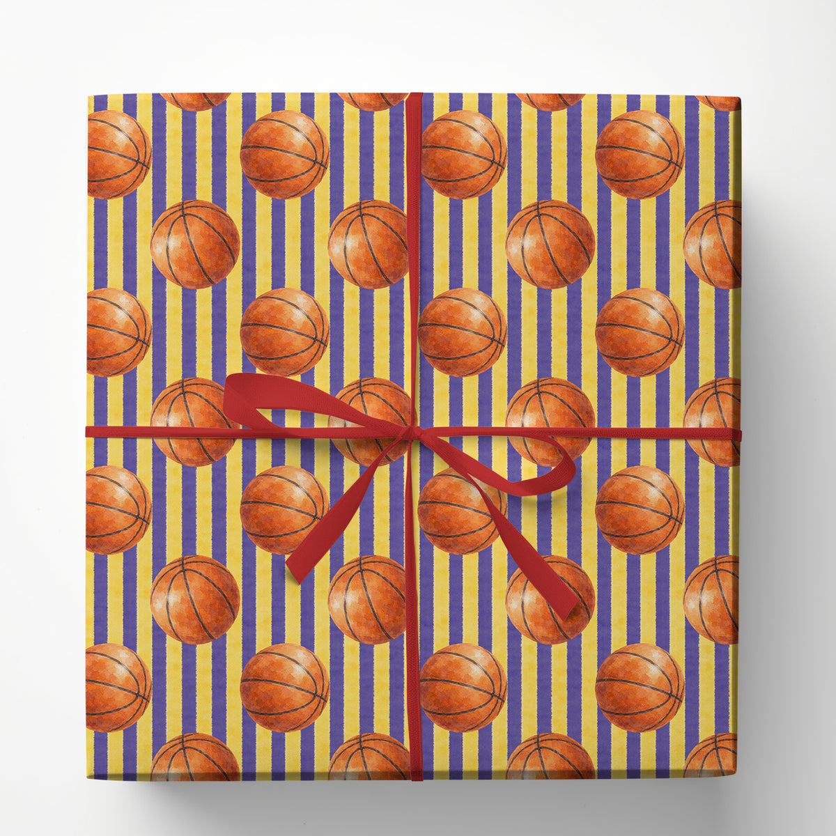 Retro Basketball Wrapping Paper, Purple And Gold Striped Basketball Wrapping Paper Rolls, Gift Wrap For Basketball Lover