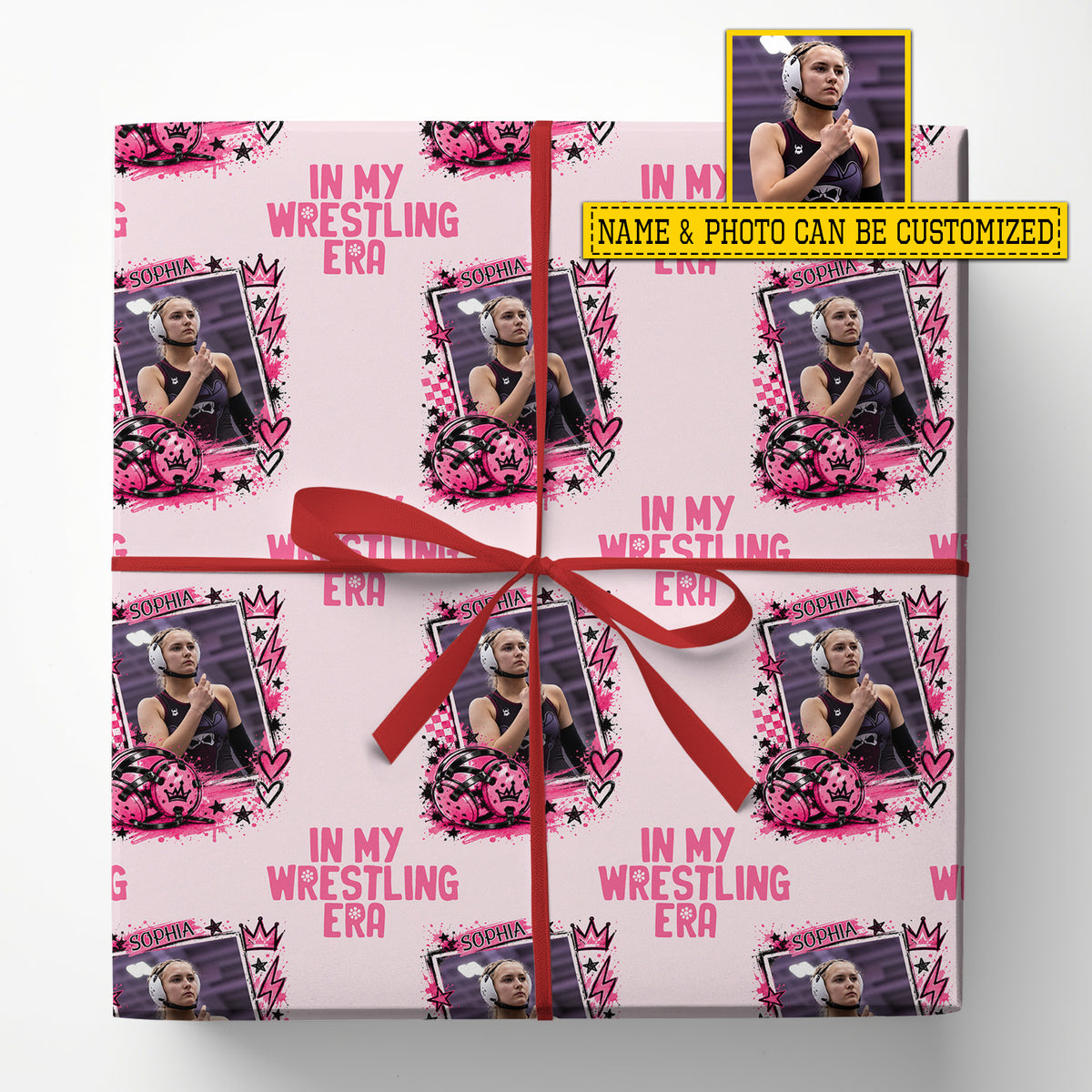 Personalized Wrestling Wrapping Paper, In My Wrestling Era Pink Wrapping Paper Rolls, Gift Wrap For Wrestling Lover