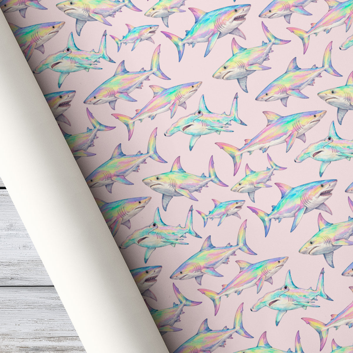 Rainbow Shark Wrapping Paper, Iridescent Pastel Sharks Wrapping Paper Rolls, Birthday Xmas Wrapping Paper For Fishing Lovers