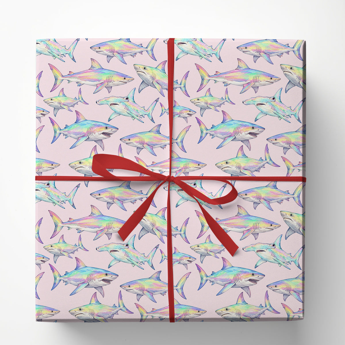 Rainbow Shark Wrapping Paper, Iridescent Pastel Sharks Wrapping Paper Rolls, Birthday Xmas Wrapping Paper For Fishing Lovers