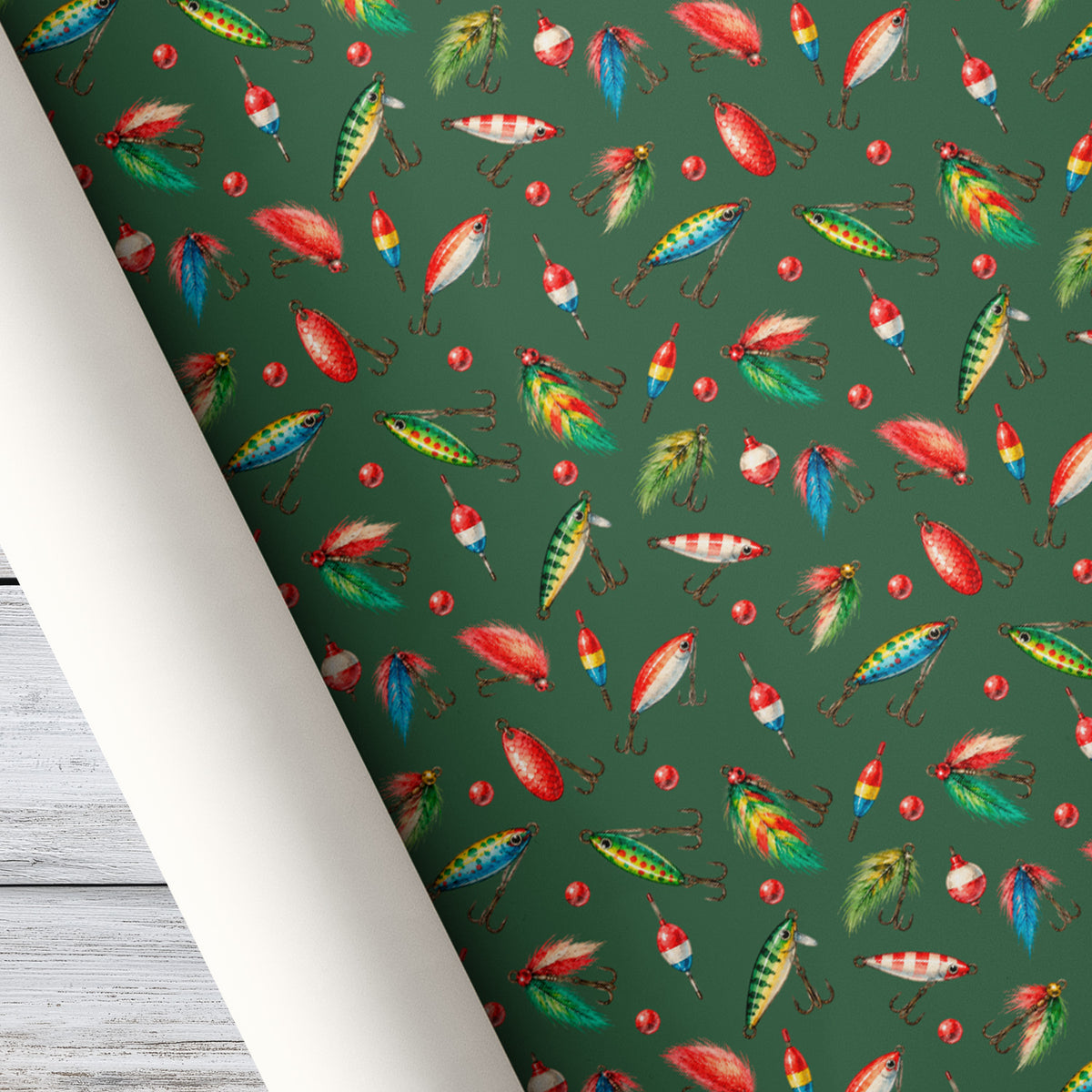 Fishing Lures Christmas Wrapping Paper, Fishing Bait Hooks and Bobbers Wrapping Paper Rolls, Birthday Xmas Wrapping Paper For Fishing Lovers