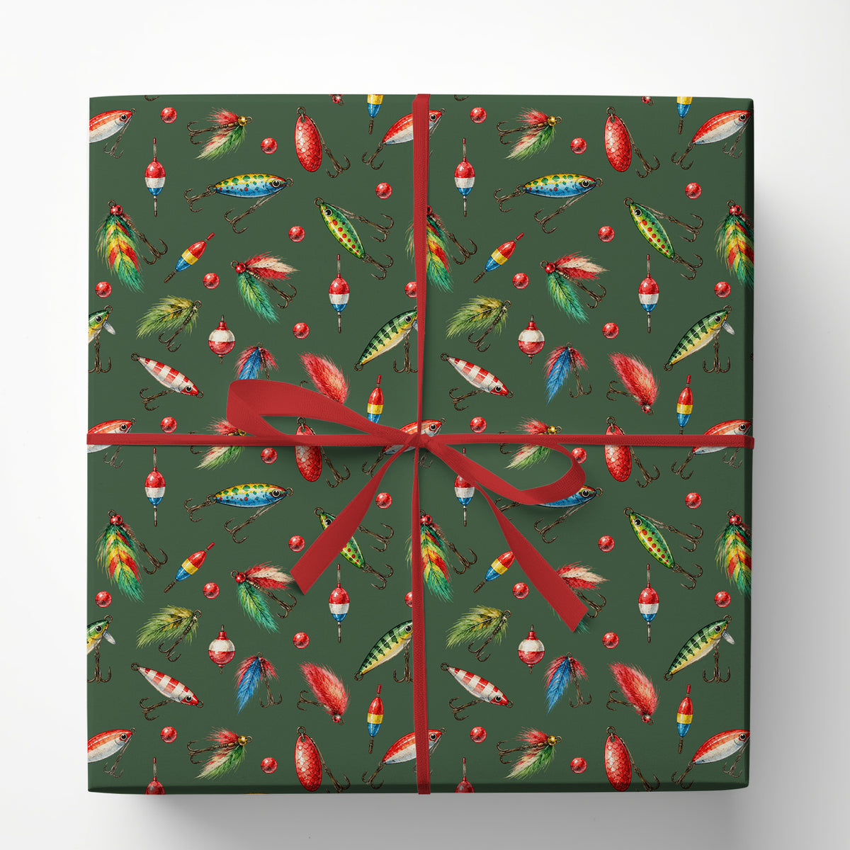 Fishing Lures Christmas Wrapping Paper, Fishing Bait Hooks and Bobbers Wrapping Paper Rolls, Birthday Xmas Wrapping Paper For Fishing Lovers