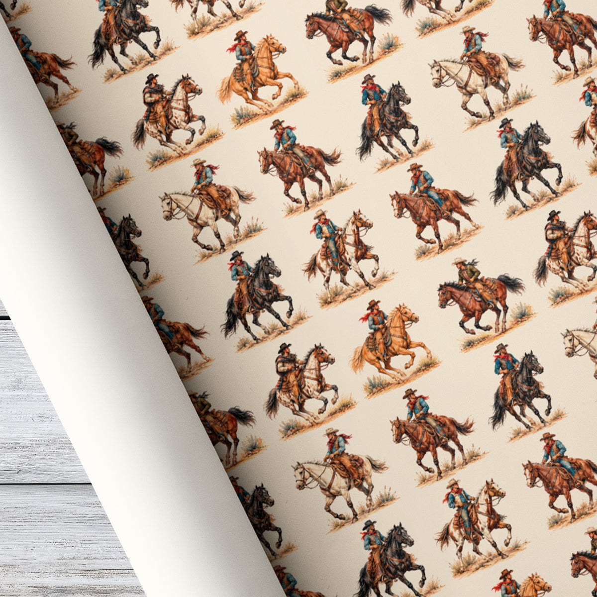 Western Cowboy Wrapping Paper, Cowboys Riding Horses Wrapping Paper Rolls, Xmas Gift Wrap For Cowboys