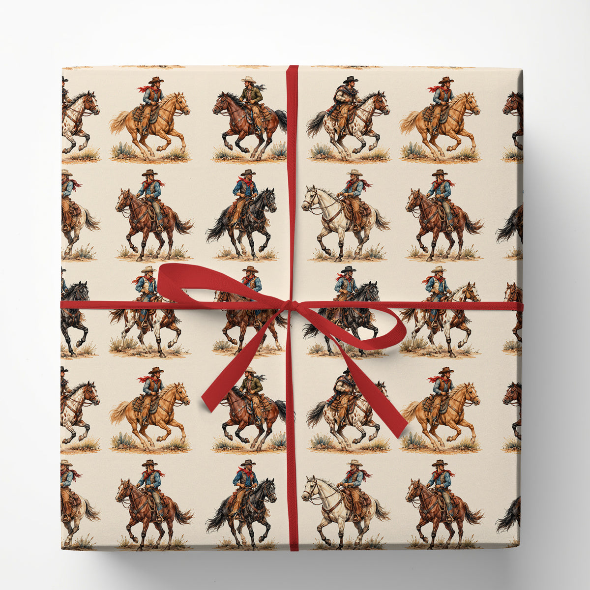 Western Cowboy Wrapping Paper, Cowboys Riding Horses Wrapping Paper Rolls, Xmas Gift Wrap For Cowboys