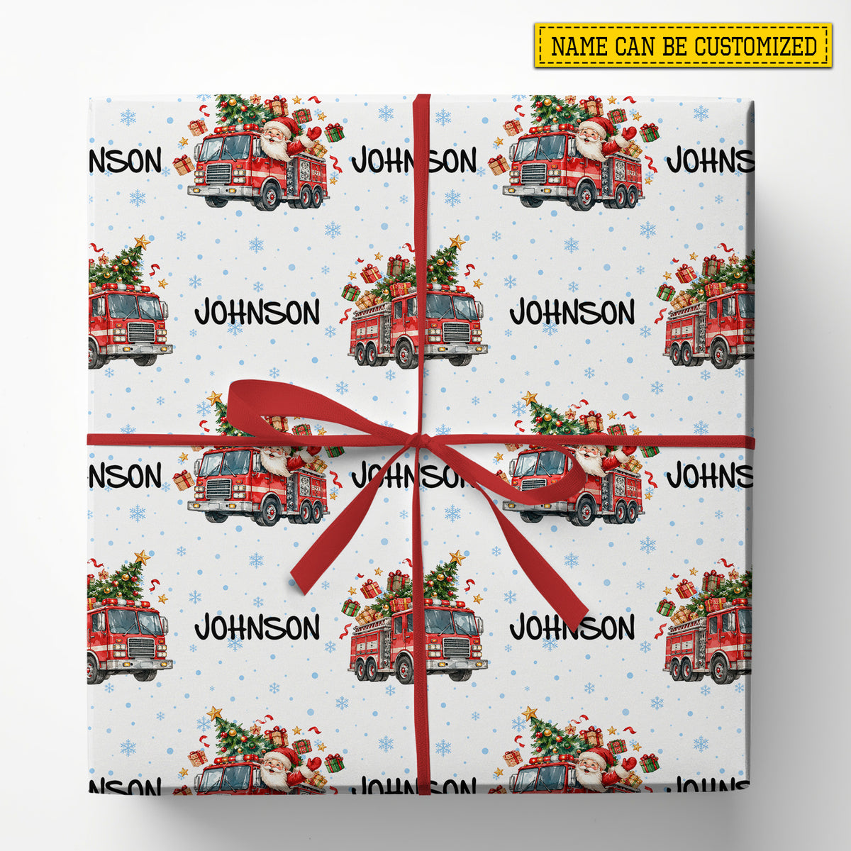 Personalized Christmas Firefighter Wrapping Paper, Santa Fire Truck Wrapping Paper Rolls, Xmas Gift Wrap For Firefighter Lover