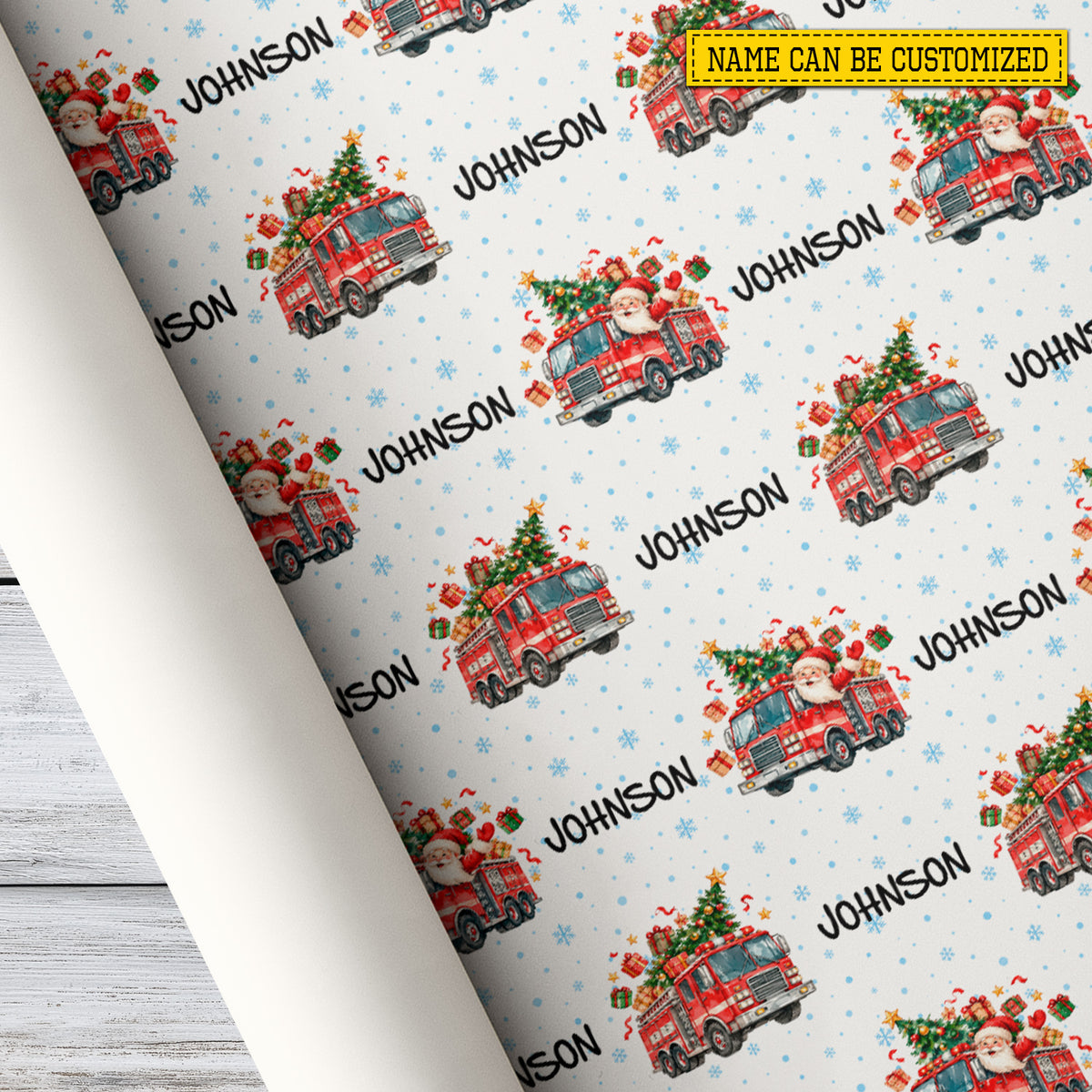 Personalized Christmas Firefighter Wrapping Paper, Santa Fire Truck Wrapping Paper Rolls, Xmas Gift Wrap For Firefighter Lover