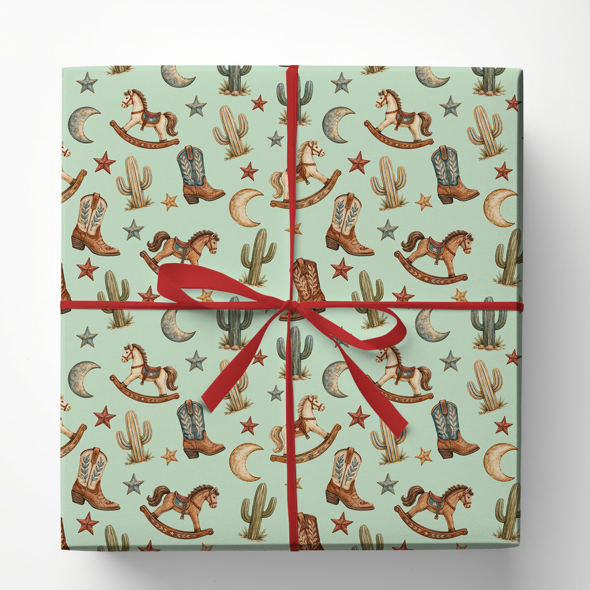 Western Cowboy Wrapping Paper, Rocking Horse and Cowboy Boots Wrapping Paper Rolls, Xmas Gift Wrap For Cowboys