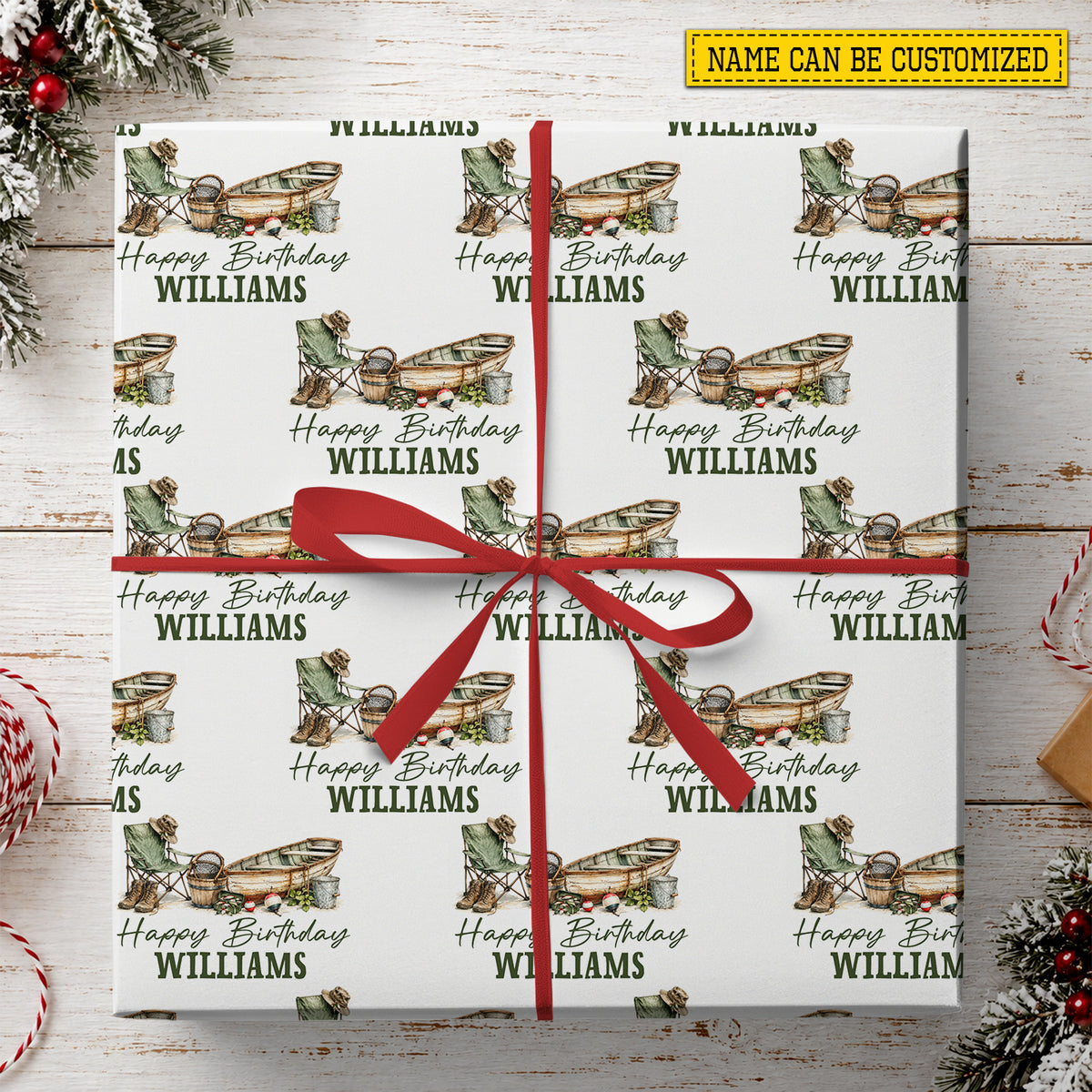 Personalized Fishing Birthday Wrapping Paper, Reel In The Birthday Fun Wrapping Paper Rolls, Gift Wrap For Fishing Lover