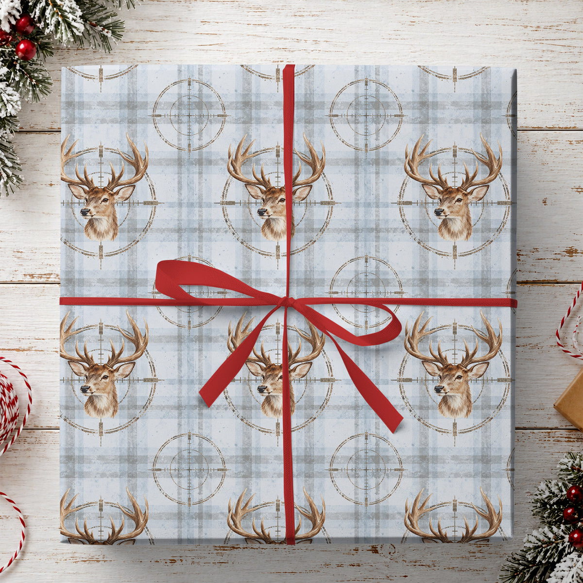 Deer Hunting Wrapping Paper, Vintage Whitetail Buck and Rifle Scope Crosshair Wrapping Paper Rolls, Xmas Gift Wrapping Paper for Deer Hunters