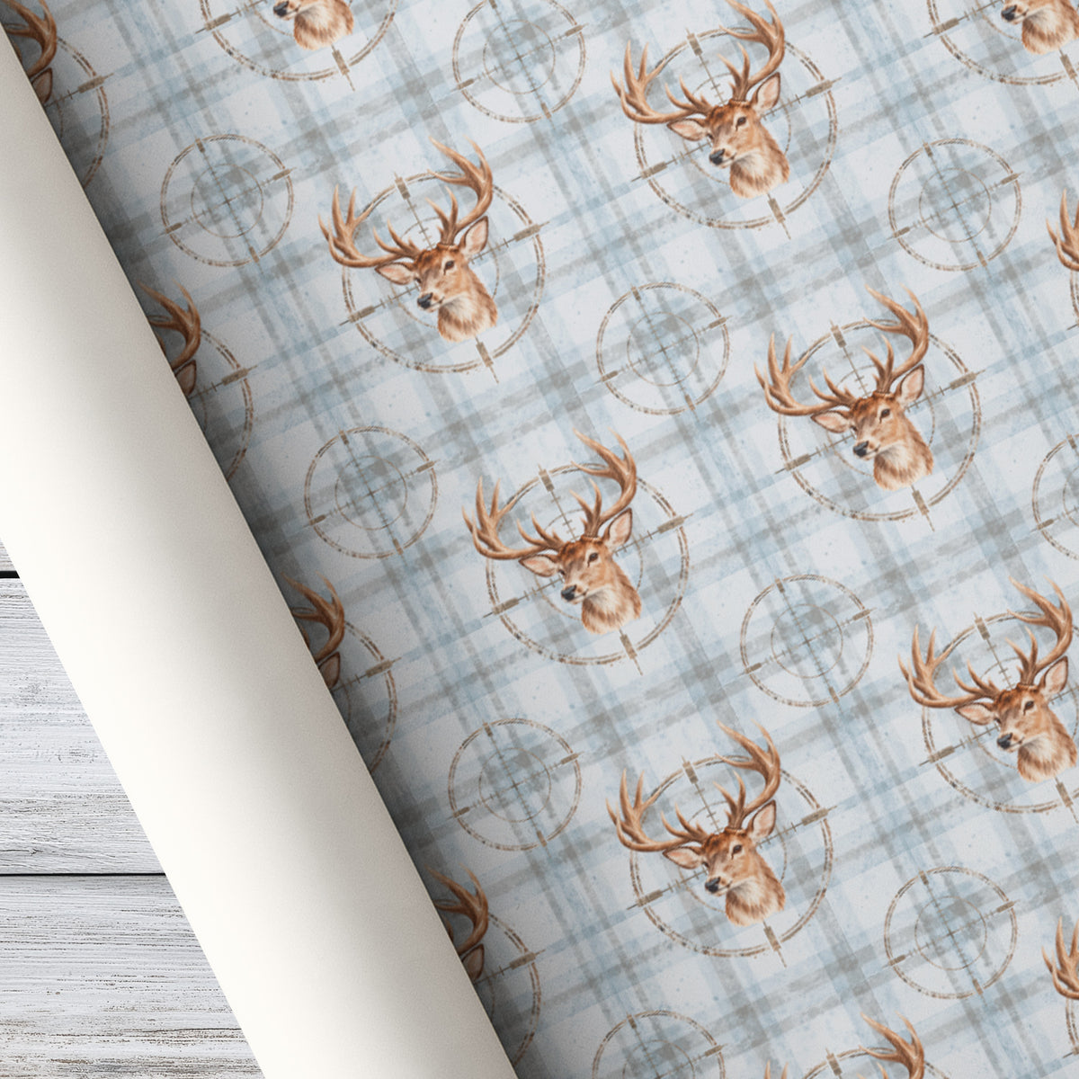 Deer Hunting Wrapping Paper, Vintage Whitetail Buck and Rifle Scope Crosshair Wrapping Paper Rolls, Xmas Gift Wrapping Paper for Deer Hunters