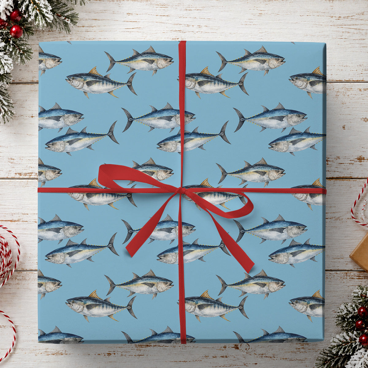 Tuna Fish Wrapping Paper, Vintage Bluefin Tuna Fishing Wrapping Paper Rolls, Birthday Xmas Wrapping Paper For Fishing Lovers
