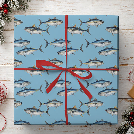 Tuna Fish Wrapping Paper, Vintage Bluefin Tuna Fishing Wrapping Paper Rolls, Birthday Xmas Wrapping Paper For Fishing Lovers