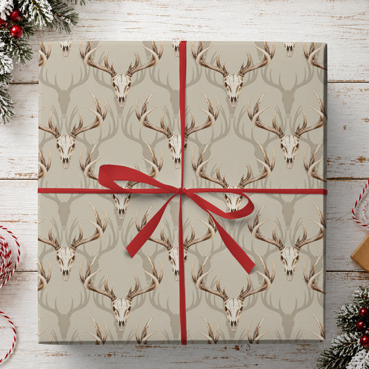 Deer Hunting Wrapping Paper, Rustic Whitetail Buck Antlers Pattern Wrapping Paper Rolls, Gift Wrap For Deer Hunting Lover