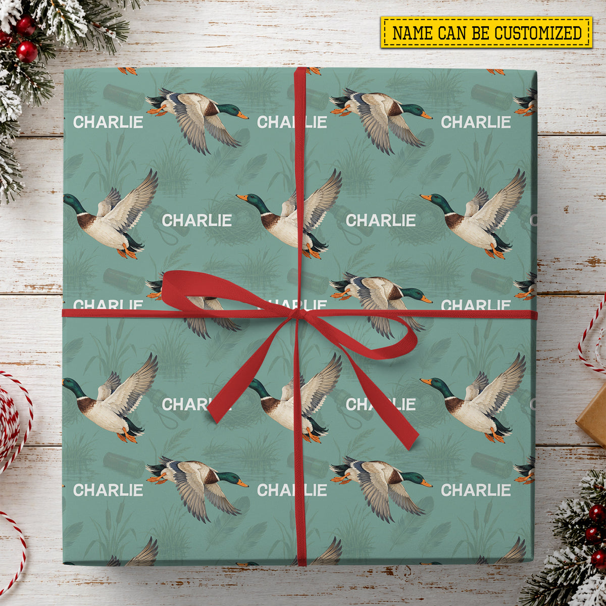 Personalized Duck Hunting Wrapping Paper, Flying Mallard Duck Wrapping Paper Rolls, Gift Wrap For Duck Hunting Lover