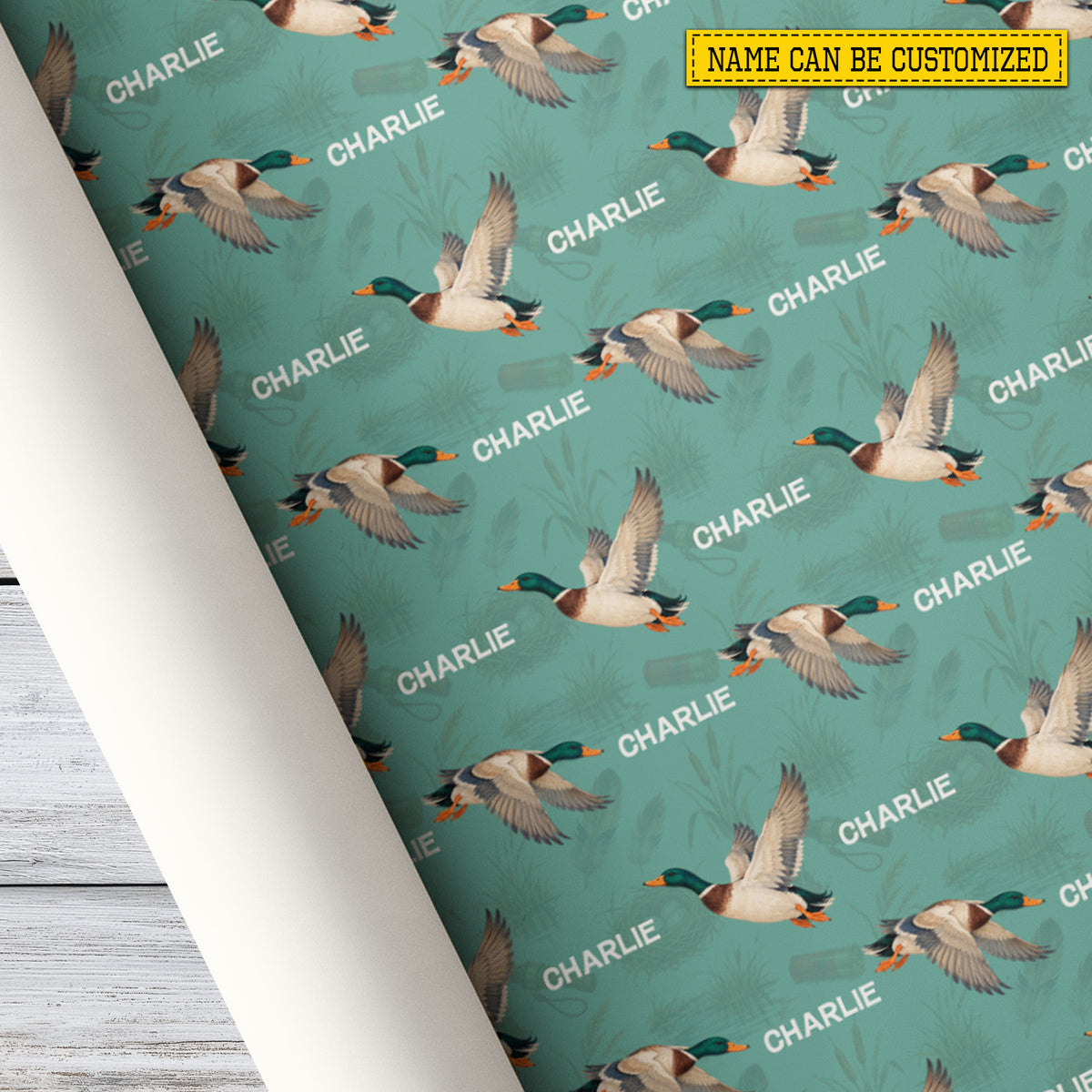 Personalized Duck Hunting Wrapping Paper, Flying Mallard Duck Wrapping Paper Rolls, Gift Wrap For Duck Hunting Lover