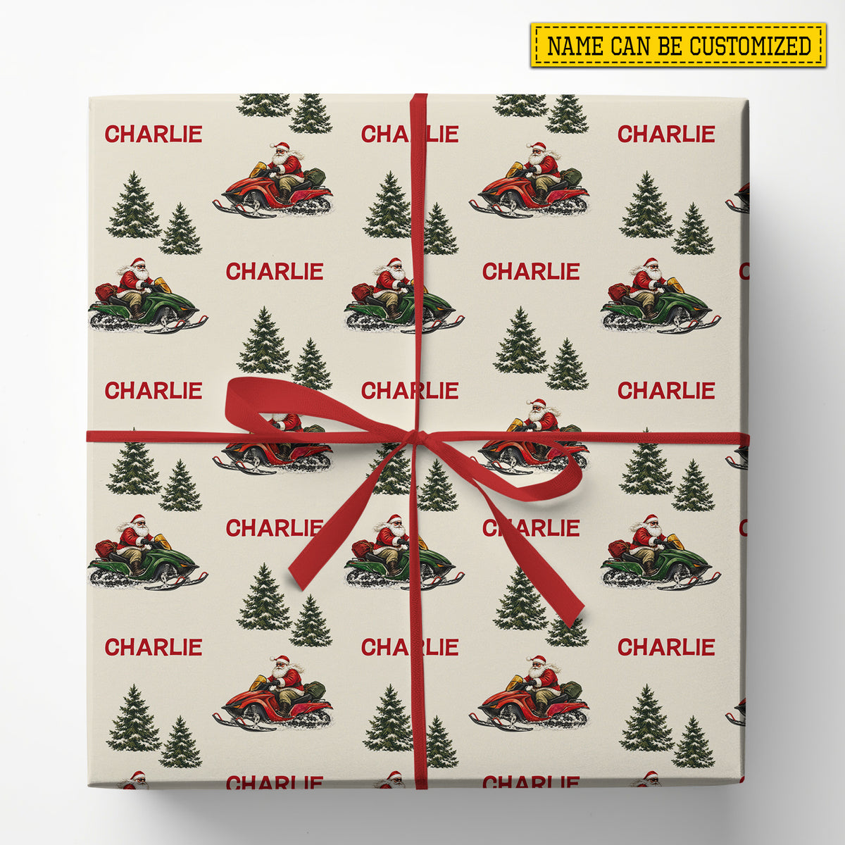 Vintage Personalized Christmas Snowmobile Wrapping Paper, Santa Rides A Snowmobile Wrapping Paper Rolls, Xmas Gift Wrap For Snowmobiling Lover