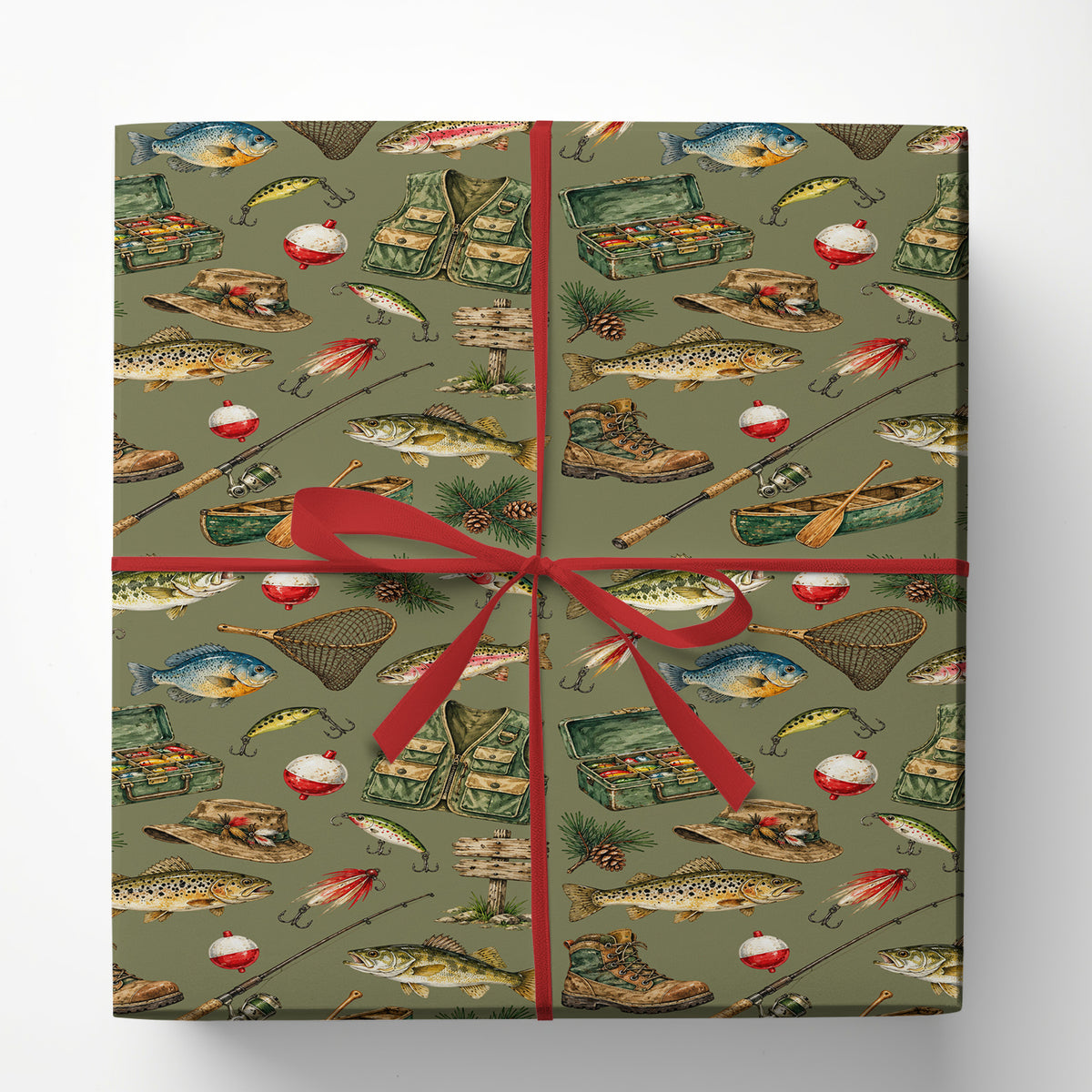 Vintage Fishing Wrapping Paper, Bass Trout Fishing Gear Wrapping Paper Rolls, Gift Wrap For Fishing Lover