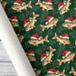 Christmas Fishing Wrapping Paper, Funny Fish Wearing Santa Hats Wrapping Paper Rolls, Xmas Gift Wrap For Fishing Lover