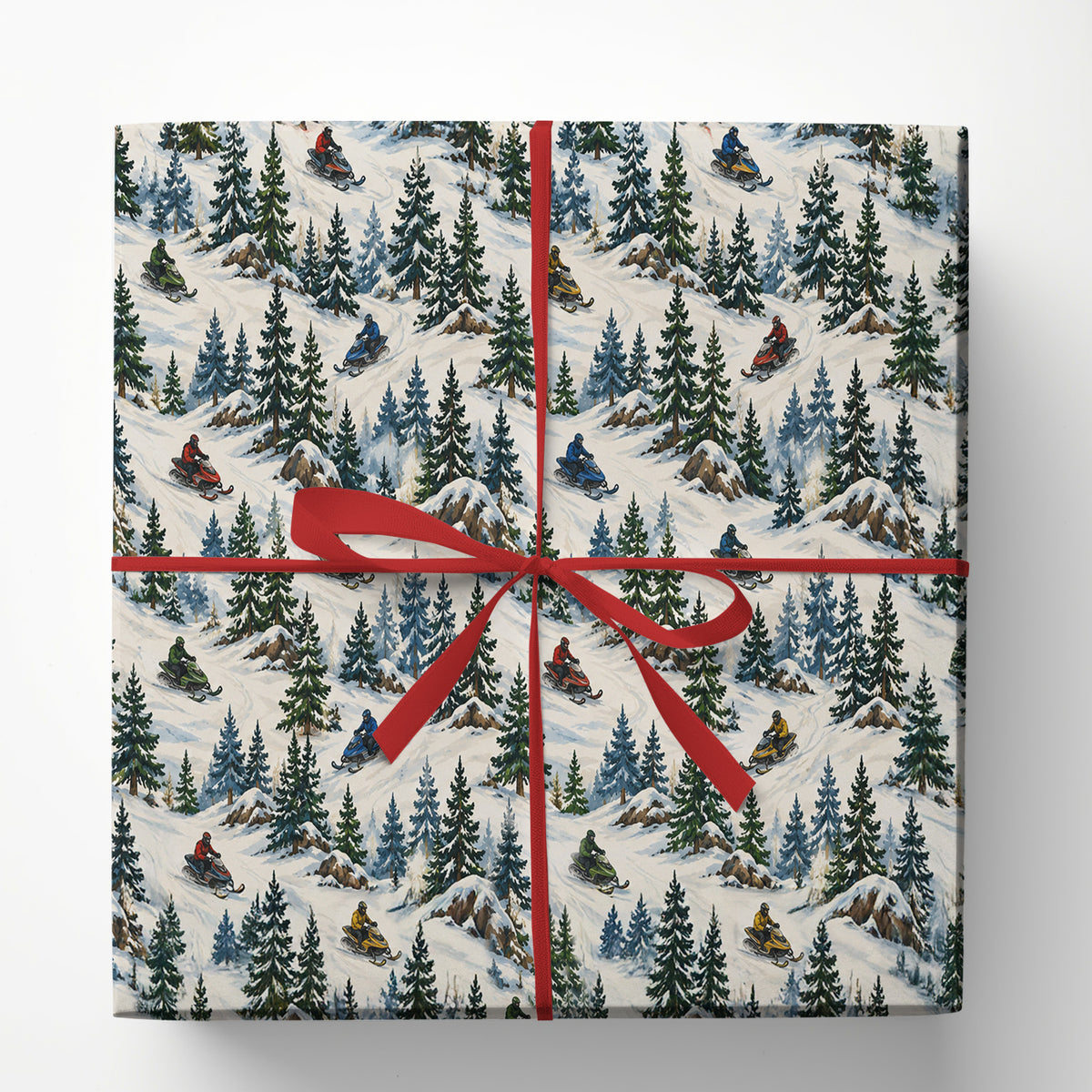 Christmas Snowmobile Wrapping Paper, Winter Mountain Adventure Wrapping Paper Rolls, Xmas Gift Wrap For Snowmobile Lovers