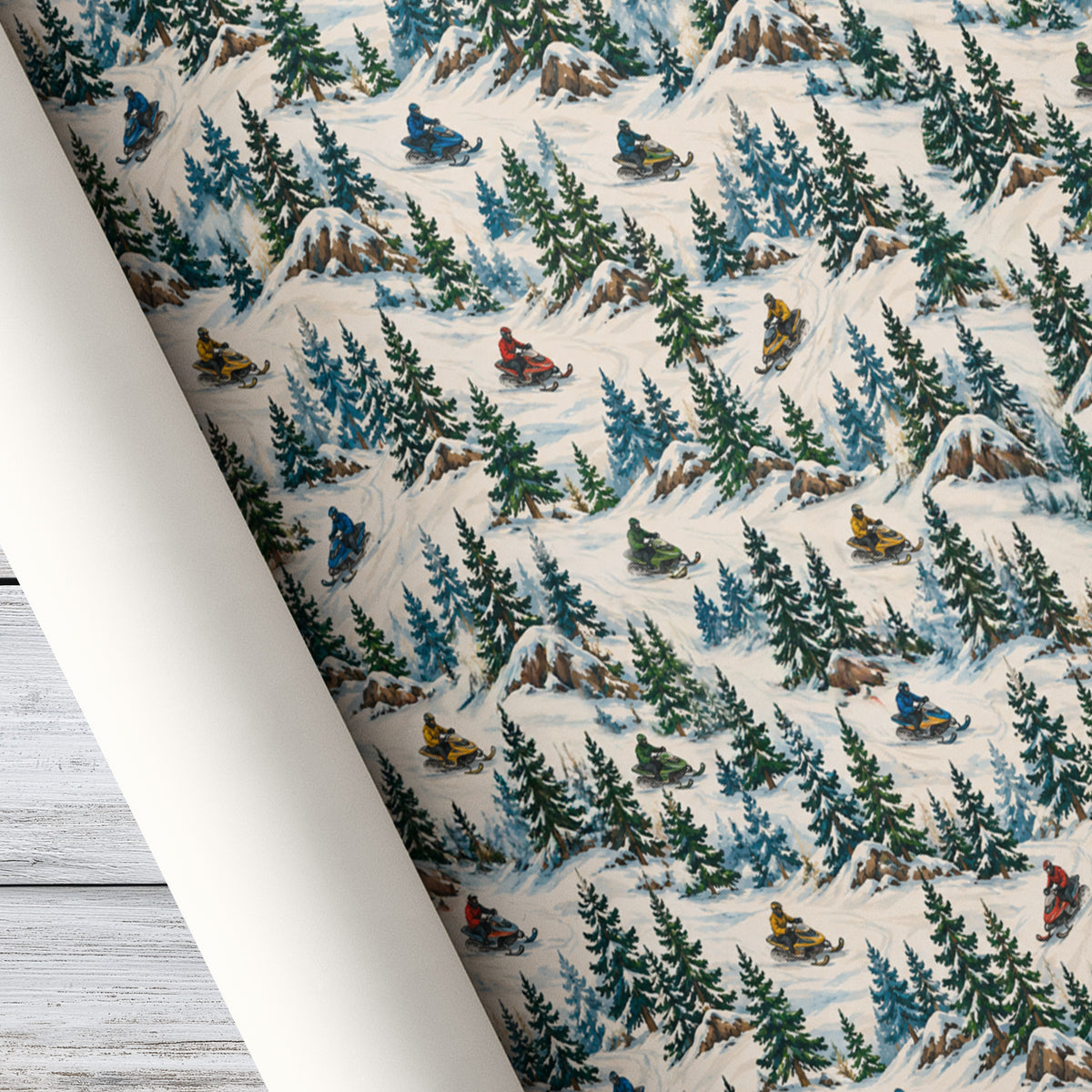 Christmas Snowmobile Wrapping Paper, Winter Mountain Adventure Wrapping Paper Rolls, Xmas Gift Wrap For Snowmobile Lovers
