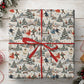 Vintage Romantic Ice Skating Couples Christmas Wrapping Paper, Winter Village Wrapping Paper Rolls, Xmas Gift Wrap For Ice Skating Lovers