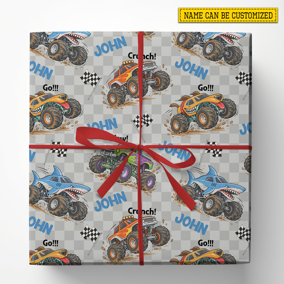 Personalized Monster Truck Wrapping Paper, Big Wheels, Big Surprises Wrapping Paper Rolls, Gift Wrap For Monster Truck Lover