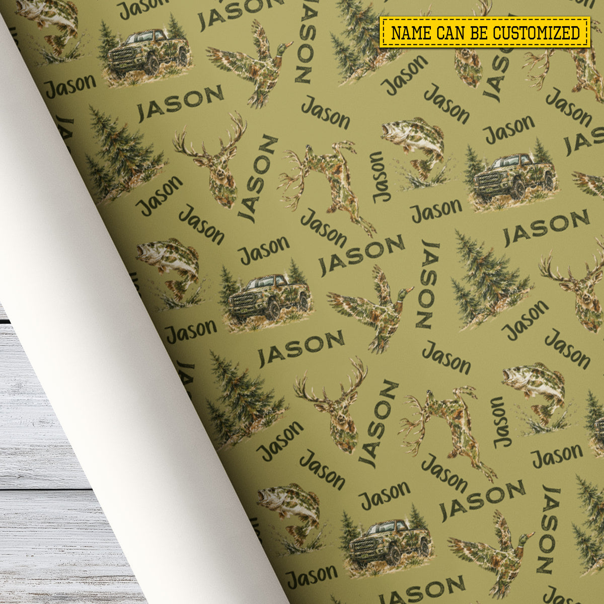 Personalized Hunting & Fishing Wrapping Paper, Deer Duck And Bass Wrapping Paper Rolls, Gift Wrap For Hunting Lover