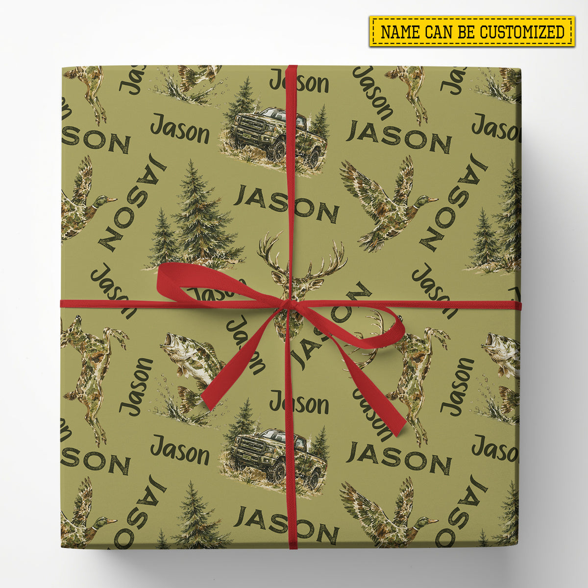 Personalized Hunting & Fishing Wrapping Paper, Deer Duck And Bass Wrapping Paper Rolls, Gift Wrap For Hunting Lover