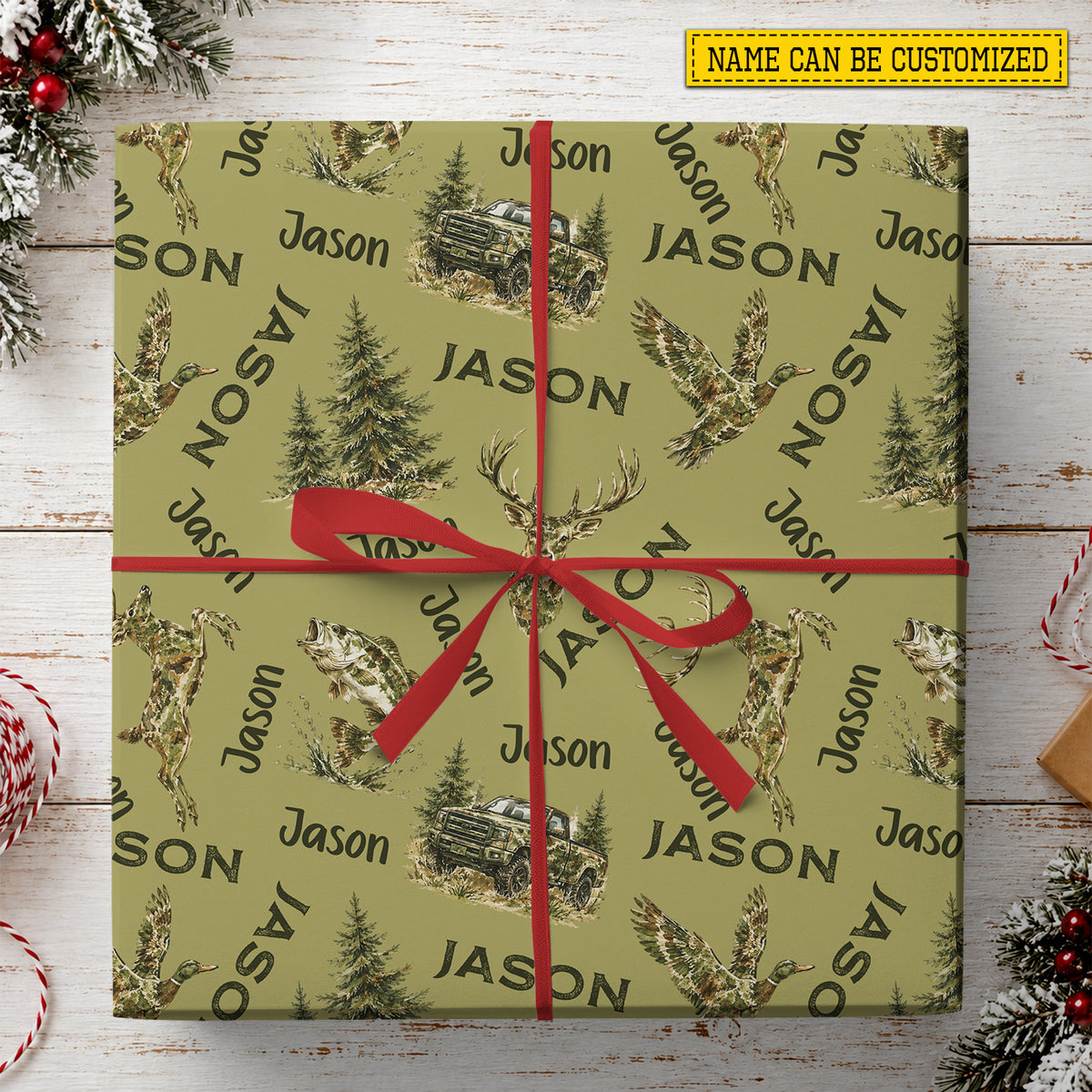 Personalized Hunting & Fishing Wrapping Paper, Deer Duck And Bass Wrapping Paper Rolls, Gift Wrap For Hunting Lover