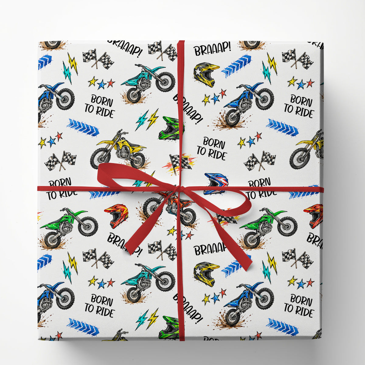 Christmas Motocross Wrapping Paper, Born to Ride Dirt Bike Racing Wrapping Paper Rolls, Xmas Gift Wrap For Motocross Lovers