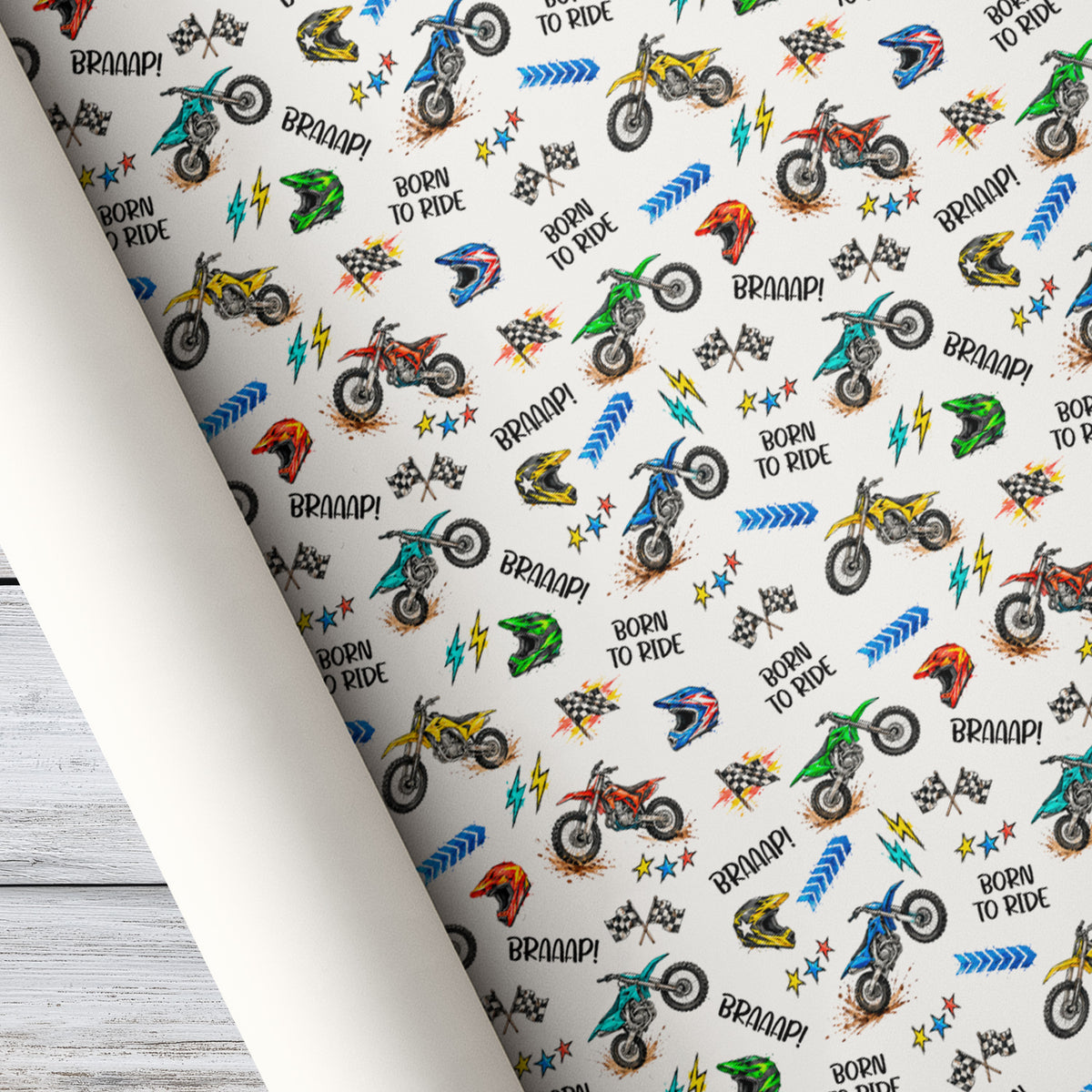 Christmas Motocross Wrapping Paper, Born to Ride Dirt Bike Racing Wrapping Paper Rolls, Xmas Gift Wrap For Motocross Lovers