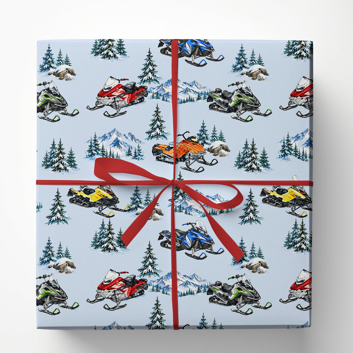 Christmas Snowmobile Wrapping Paper, Snowmobiles and Snowy Mountain Wrapping Paper Rolls, Xmas Gift Wrap For Snowmobile Lovers