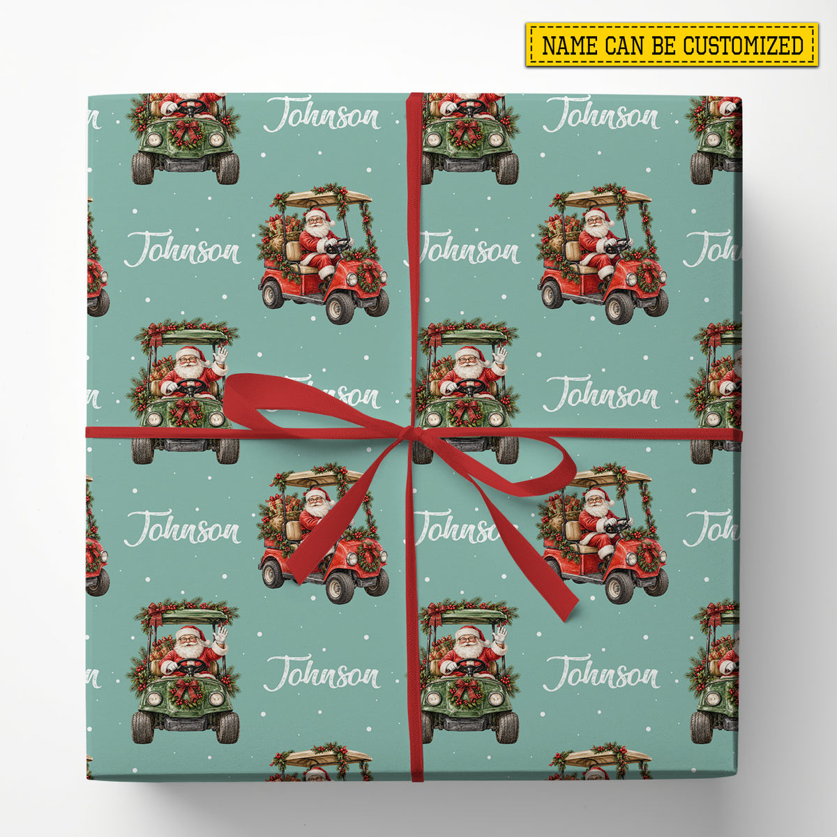 Personalized Christmas Golf Cart Wrapping Paper, Santa Driving Festive Golf Carts Wrapping Paper Rolls, Xmas Gift Wrap For Golf Lover