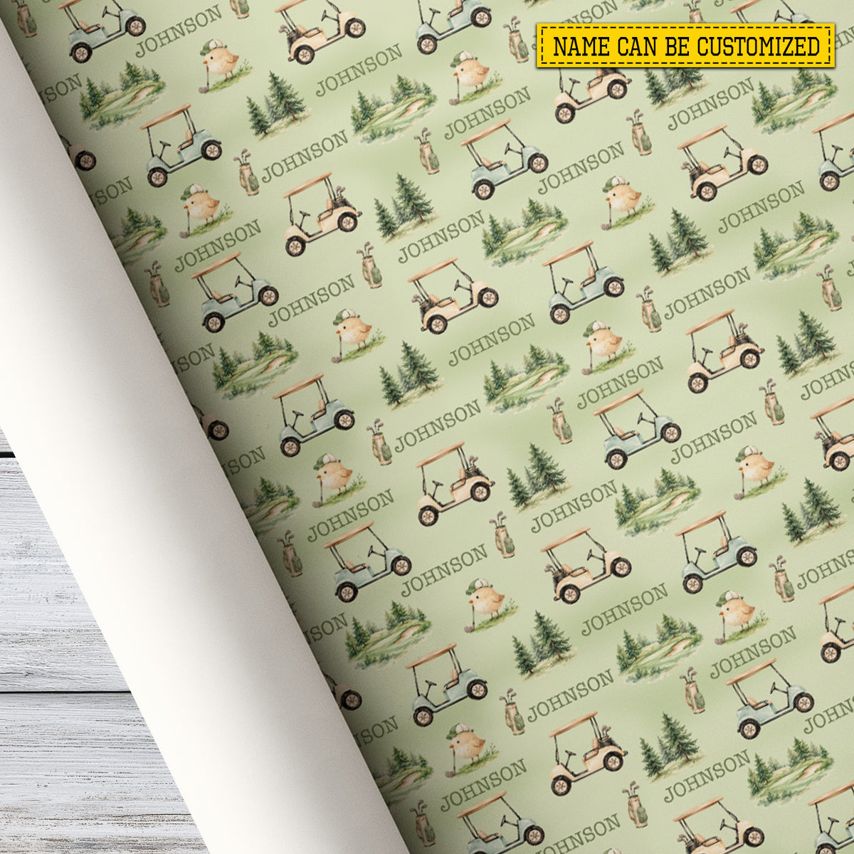 Personalized Golf Wrapping Paper, Golf Cart And Birdie Pattern Wrapping Paper Rolls, Gift Wrap For Golf Lover